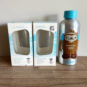 Vancouver 2010 Olympic Glasses and Quatchi Stainless Steel Water Bottle